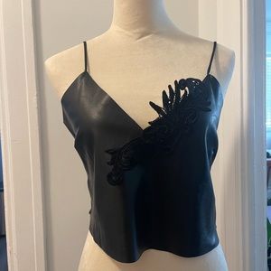 ZARA faux leather crop top with appliqué